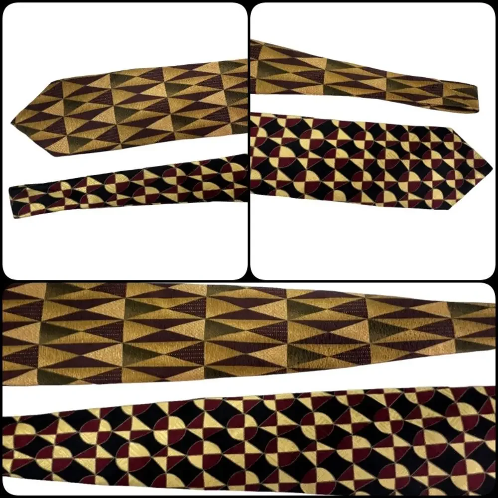 Tom James Bundle 2 Geometric Silk Neckties 60" Gold Cream Olive Purple Burgundy - Picture 6 of 10